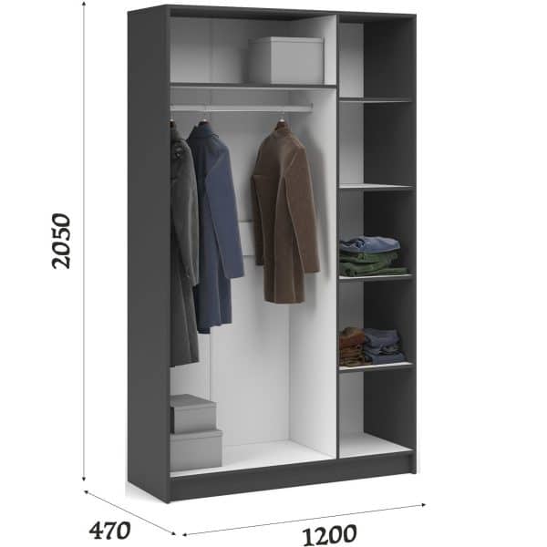 Шкаф «Чикаго» 3д (с зеркалом) MAX Антрацит/Белый — изображение 3