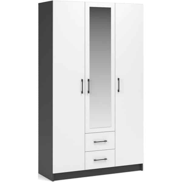 Шкаф «Чикаго» 3д2ящ (с зеркалом) Антрацит/Белый — изображение 2