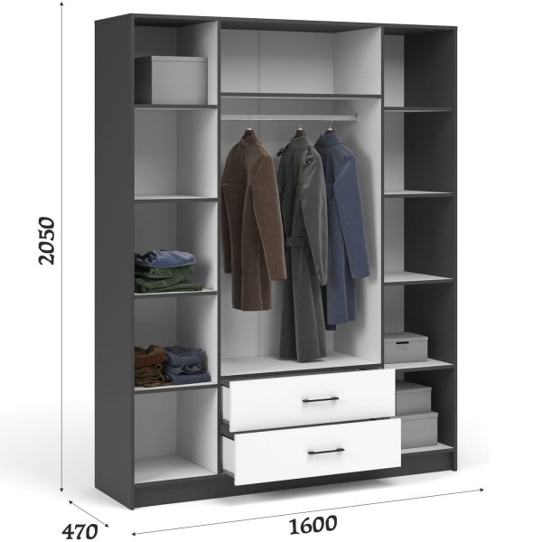 Шкаф «Чикаго» 4д2ящ (с зеркалами) Антрацит/Белый — изображение 3