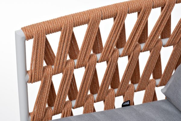 "Диего" кресло плетеное из роупа, каркас алюминий светло-серый (RAL7035) муар, роуп оранжевый меланж круглый, ткань светло-серая — изображение 5