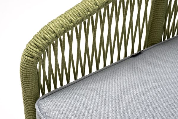 "Канны" кресло плетеное из роупа, каркас алюминий светло-серый (RAL7035) муар, роуп салатовый меланж круглый, ткань светло-серая — изображение 5