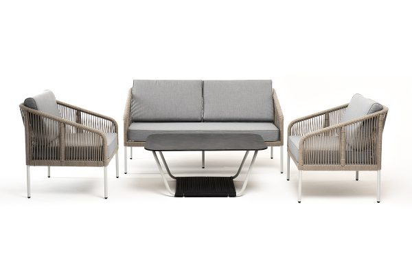 "Канны" лаунж-зона 4-местная из роупа со столом "Глория" (серый гранит), каркас алюминиевый светло-серый, роуп салатовый меланж — изображение 5
