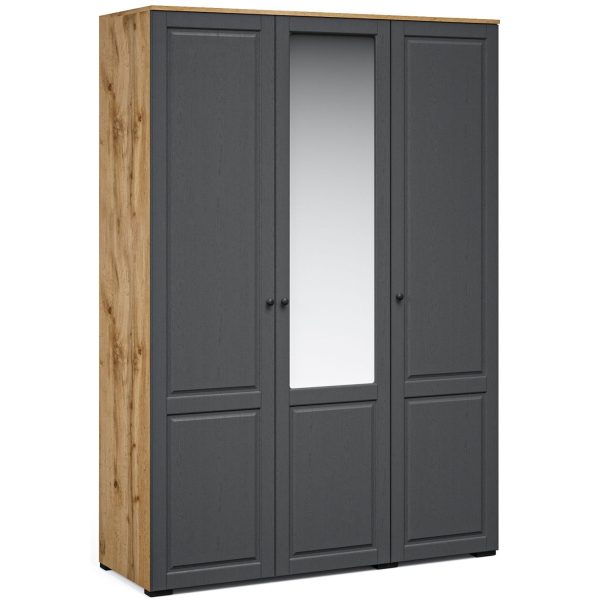 Шкаф «Лацио Сканди» 3д (с зеркалом) Вотан/Сканди графит — изображение 3