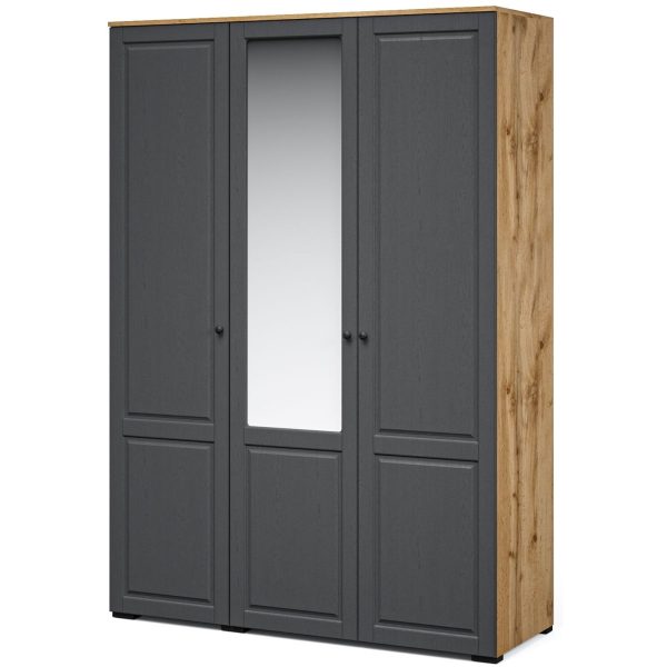 Шкаф «Лацио Сканди» 3д (с зеркалом) Вотан/Сканди графит — изображение 2