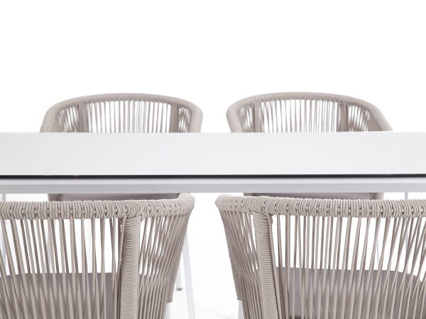 "Малага" обеденная группа на 4 персоны со стульями "Марсель", каркас белый, роуп бежевый — изображение 4