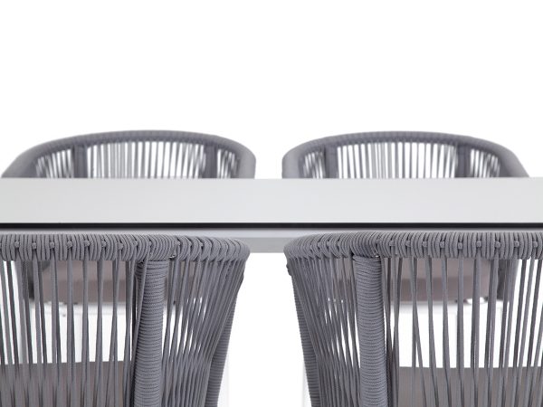 "Малага" обеденная группа на 4 персоны со стульями "Марсель", каркас белый, роуп светло-серый — изображение 4