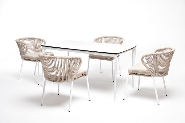 "Малага" обеденная группа на 4 персоны со стульями "Милан", каркас белый, роуп бежевый — изображение 3