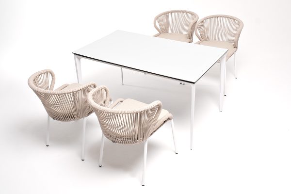 "Малага" обеденная группа на 4 персоны со стульями "Милан", каркас белый, роуп бежевый — изображение 4