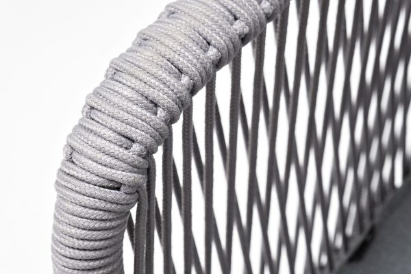 "Марсель" стул плетеный из роупа, каркас алюминий белый муар, роуп светло-серый круглый, ткань светло-серая — изображение 5