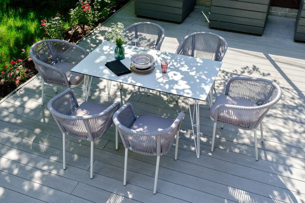 "Милан" обеденная группа на 6 персон, цвет светло-серый с белым каркасом — изображение 5