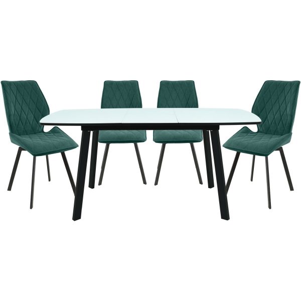 obedennaya-valensiya_-steklo-beloe_amaretto-zelen_-chernyy Обеденная группа (Стол Валенсия и 4 стула Амаретто), зеленый — изображение 2