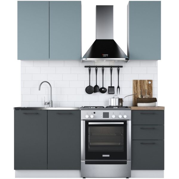 Кухонный гарнитур «Равенна Сити» 120см, Сумеречный голубой/Антрацит — изображение 2