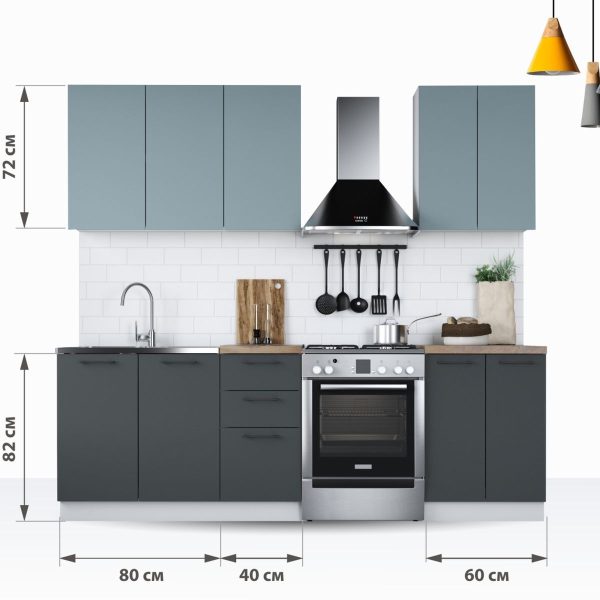 Кухонный гарнитур «Равенна Сити» 180см 60x40, Сумеречный голубой/Антрацит — изображение 3