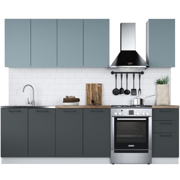 Кухонный гарнитур «Равенна Сити» 200см, Сумеречный голубой/Антрацит — изображение 2