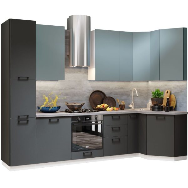 Кухонный гарнитур «Равенна Сити» 3,05x1,25см, Сумеречный голубой/Антрацит — изображение 2