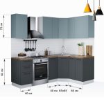 Кухонный гарнитур «Равенна Сити» 1,65x1,45см, Сумеречный голубой/Антрацит — изображение 3