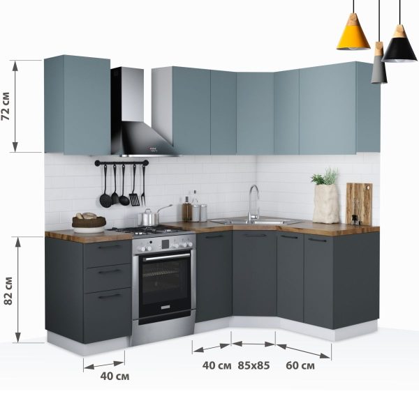 Кухонный гарнитур «Равенна Сити» 1,65x1,45см, Сумеречный голубой/Антрацит — изображение 3