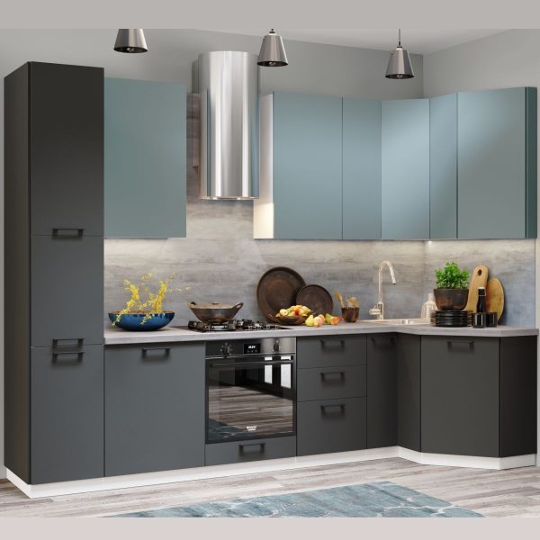 Кухонный гарнитур «Равенна Сити» 3,05x1,25см, Сумеречный голубой/Антрацит — изображение 3