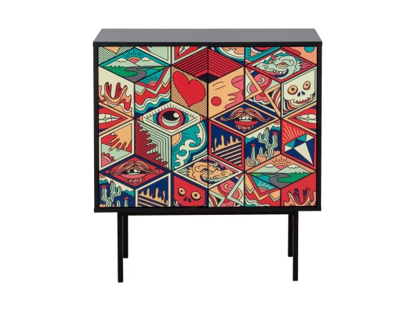 Шкаф Boho Color низкий черный, с принтом — изображение 2