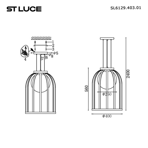 SL6129.403.01 Светильник подвесной ST-Luce Черный/Белый E27 1*60W NORDIC — изображение 4