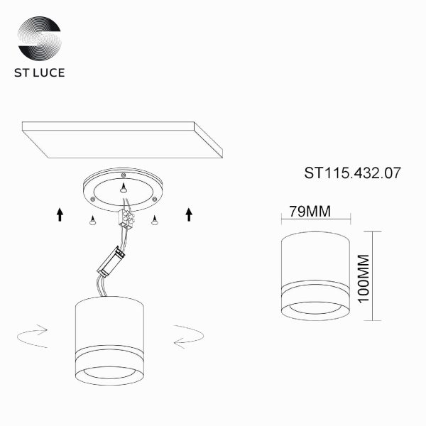 ST115.432.07 Светильник потолочный Черный LED 1*7W 3000K 490Lm Ra>90 120° IP20 D79xH100 170-240V Накладные светильники — изображение 5
