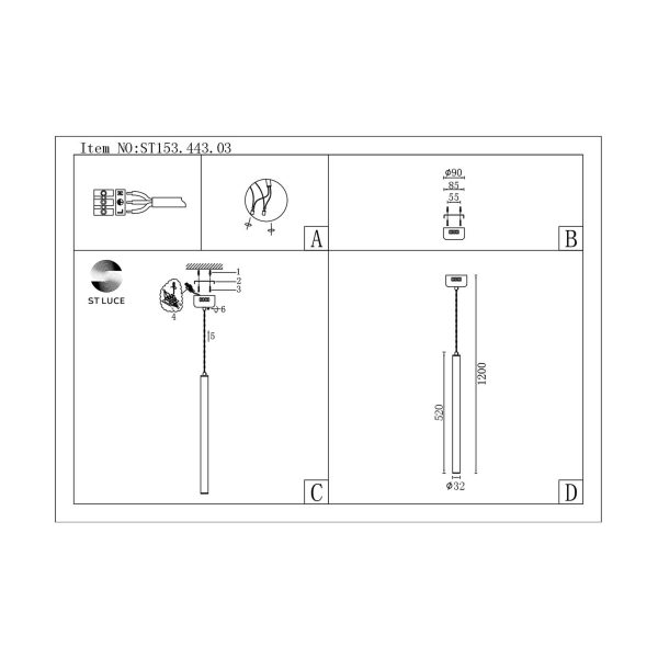 ST153.443.03 Светильник подвесной Черный LED 1*3W 4000K 255Lm Ra  IP20 D30xH1 500 180-240V Подвесные светильники — изображение 5