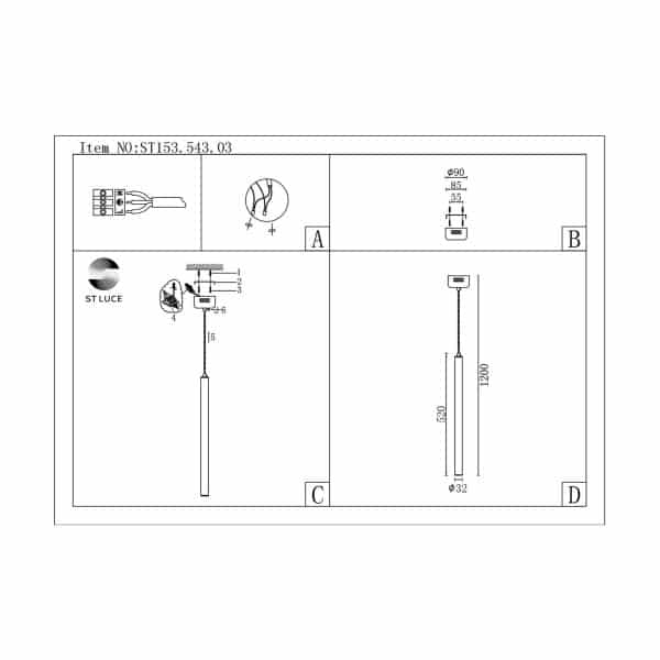 ST153.543.03 Светильник подвесной Белый LED 1*3W 4000K 255Lm Ra  IP20 D30xH1 500 180-240V Подвесные светильники — изображение 5