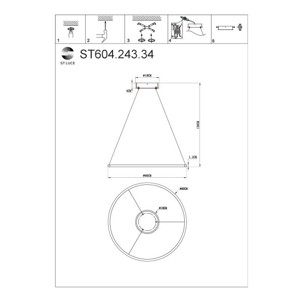 ST604.243.34 Светильник подвесной ST-Luce Золотистый/Белый LED 1*34W 4000K Подвесные светильники — изображение 5