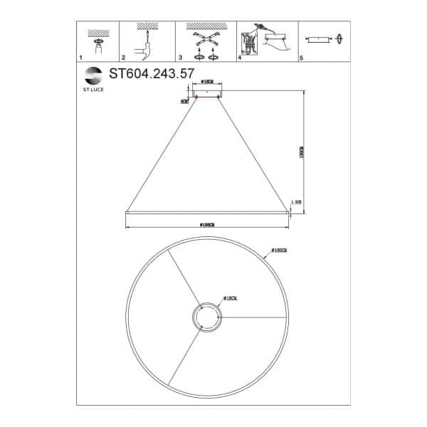 ST604.243.57 Светильник подвесной ST-Luce Золотистый/Белый LED 1*57W 4000K Подвесные светильники — изображение 5