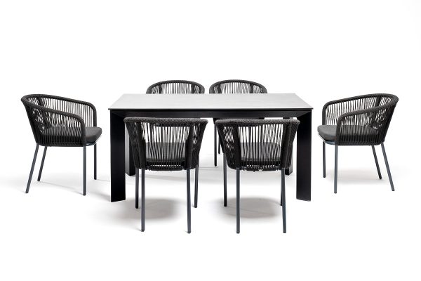 "Венето" обеденная группа на 6 персон со стульями "Марсель", каркас темно-серый, роуп темно-серый — изображение 4