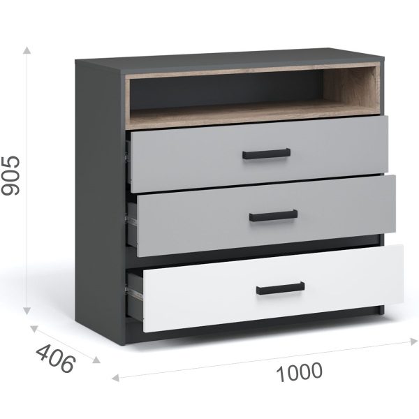 Комод «Квадро» 100 3ящ Антрацит/Дуб эндгрейн/Шиншилла/Белый — изображение 3