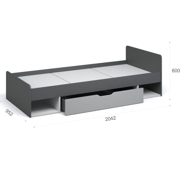 Кровать «Квадро» 90 с основанием под матрас, Антрацит/Белый/Шиншилла — изображение 3
