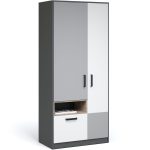 Шкаф «Квадро» 90 2д1ящ, Антрацит/Дуб эндгрейн/Шиншилла/Белый — изображение 2