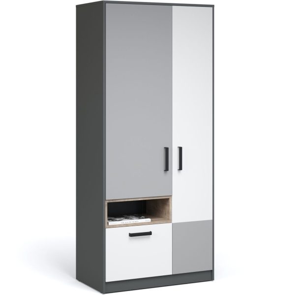 Шкаф «Квадро» 90 2д1ящ, Антрацит/Дуб эндгрейн/Шиншилла/Белый — изображение 2