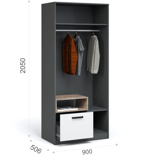 Шкаф «Квадро» 90 2д1ящ, Антрацит/Дуб эндгрейн/Шиншилла/Белый — изображение 3