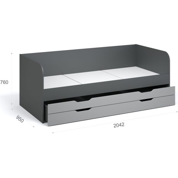 Кровать-топчан «Квадро» 90, с основанием под матрас, Антрацит/Белый — изображение 4