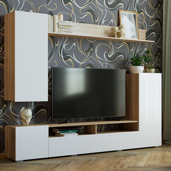 Стенка «Мия», дуб сонома/белый глянец — изображение 3