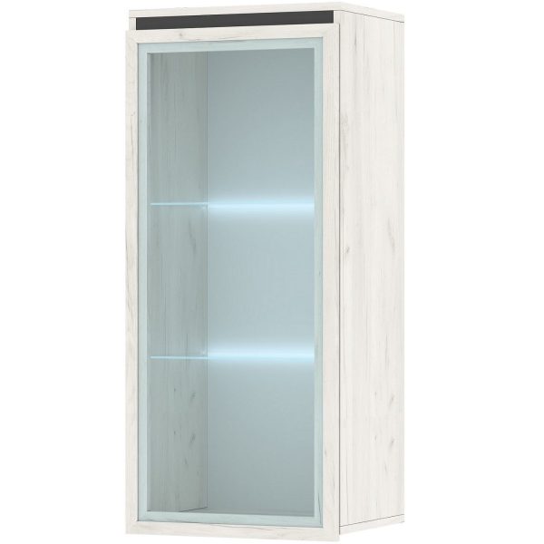 Шкаф с витриной «Гретта» 1В навесной, Крафт белый-Антрацит — изображение 2