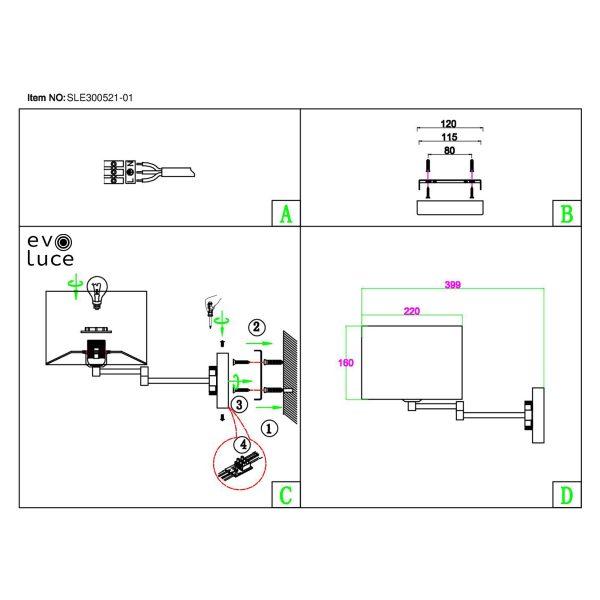 SLE300551-01 Светильник настенный Никель/Белый, Серебристый E27 1*40W BRESCIA — изображение 3
