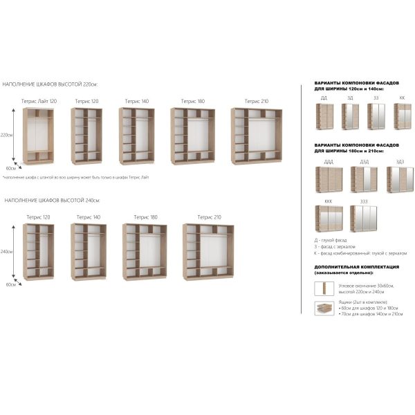 Шкаф-купе «Тетрис» 180/220 ДДД, Дуб сонома — изображение 4