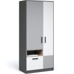 Шкаф «Квадро» 90 2д1ящ, Антрацит/Дуб эндгрейн/Шиншилла/Белый