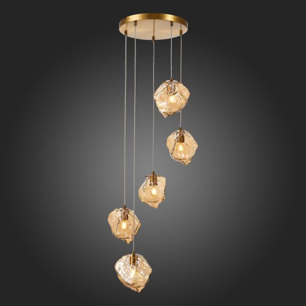 SL1175.303.05-Светильник-подвесной-ST-Luce-ЛатуньЯнтарный-E14-540W-PORTICI-1 SL1175.303.05 Светильник подвесной ST-Luce Латунь/Янтарный E14 5*40W PORTICI — изображение 2