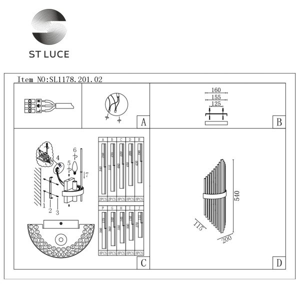 SL1178.201.02 Бра ST-Luce Золотистый/Золотистый, Прозрачный E14 2*40W AREZZO — изображение 5