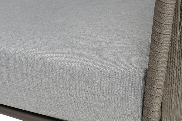 "Багамы" диван 3-местный плетеный из роупа, каркас алюминий бежево-серый (RAL7006) муар, роуп серо-коричневый 23мм, ткань светло-серая — изображение 5