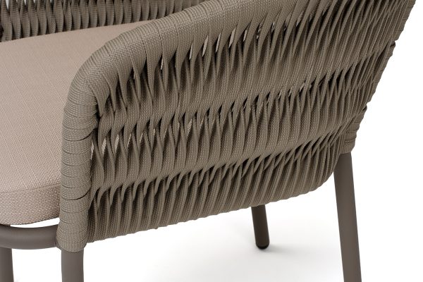 "Бордо" стул плетеный из роупа (колос), каркас алюминий бежево-серый (RAL7006) муар, роуп серо-коричневый 23мм, ткань Mossle бежевая — изображение 5