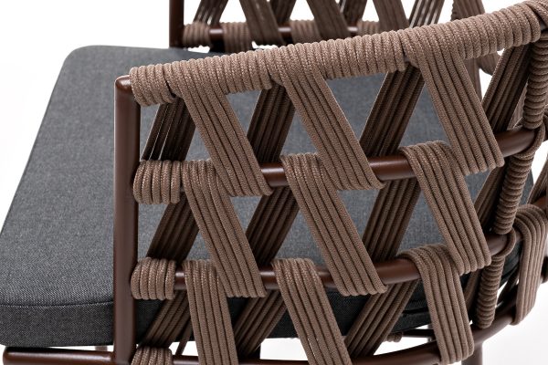 "Диего" стул плетеный из роупа, каркас из стали коричневый (RAL8016) муар, роуп коричневый круглый, ткань серая — изображение 5