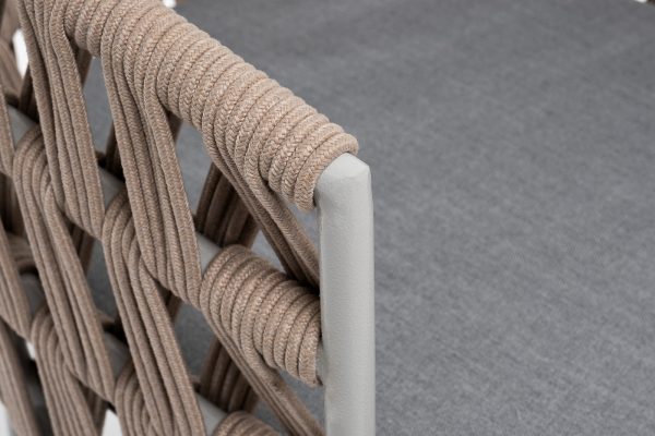 "Диего" стул плетеный из роупа, каркас из стали светло-серый (RAL7035) муар, роуп бежевый круглый, ткань светло-серая — изображение 5