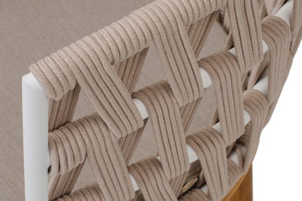"Диего" стул плетеный из роупа, основание дуб каркас из стали белый муар, роуп бежевый круглый, ткань бежевая 052 — изображение 5