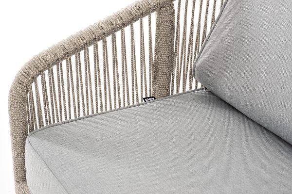 "Канны" диван 2-местный плетеный из роупа, каркас алюминий светло-серый (RAL7035) муар, роуп серый меланж круглый, ткань светло-серая — изображение 5