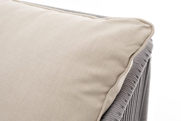 "Канны" диван 3-местный плетеный из роупа, каркас алюминий белый муар, роуп светло-серый круглый, ткань бежевая 15052 — изображение 5